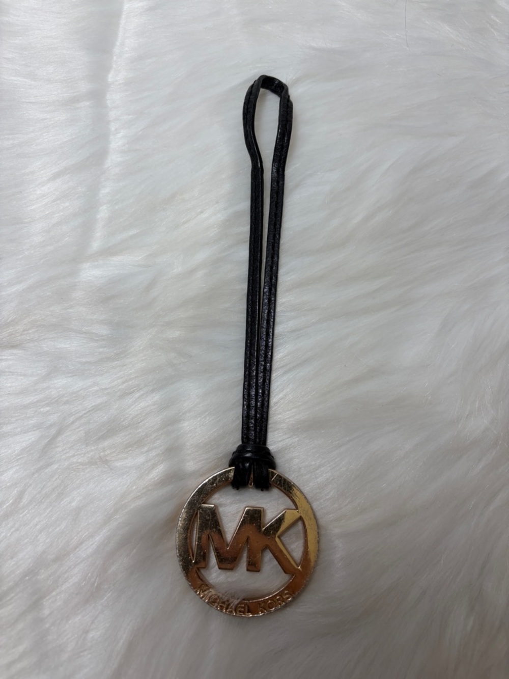 Michael Kors Black Leather Strap with Gold MK Logo Charm